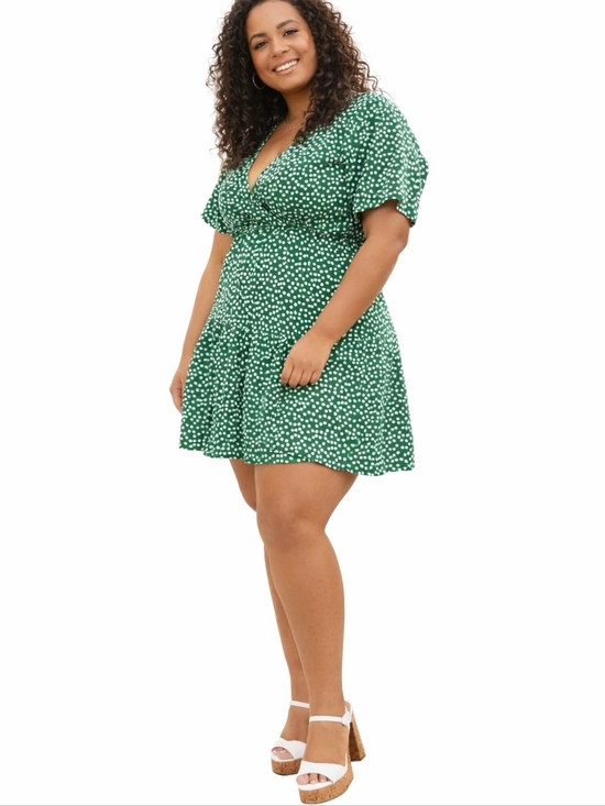 Plus Size Green Ditsy Print Wrap Dress Size 20 - Picture 2 of 5